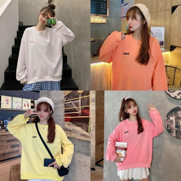 

cotton embroidered women's autumn and winter versatile loose student sweater coat sweater mm 2020 korean new round neck coat women&#039, Black