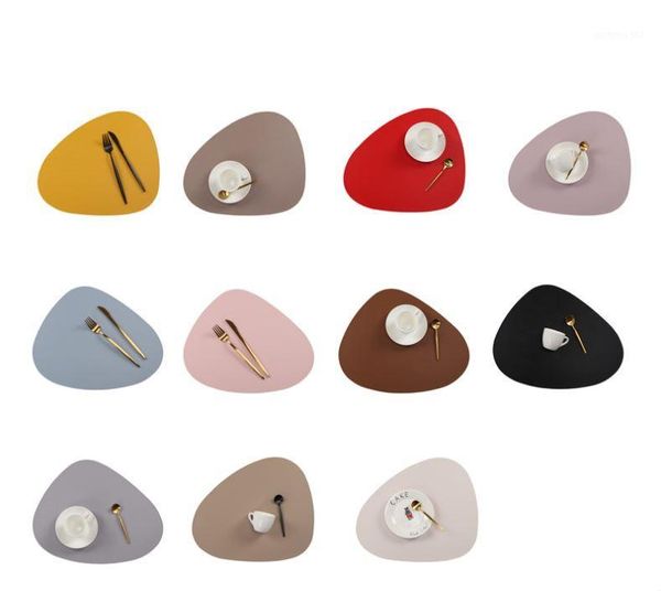 

simple 2pcs artificial leather tableware pad waterproof heat insulation non-slip placemat soft washable bowl1