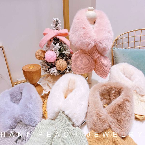 

winter autumn and o590 simple ins parent child children's thickened plush warm cross scarf neck cover, Red;brown