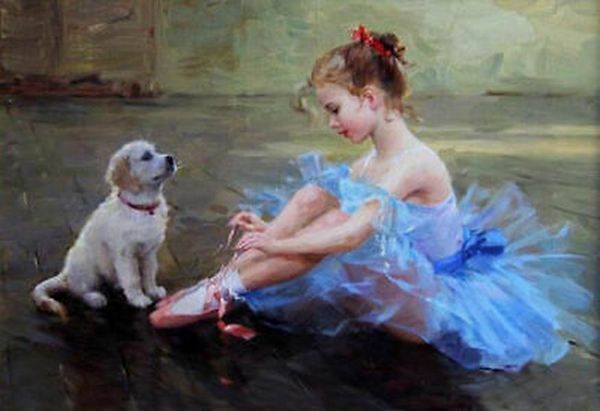 

cute girl with dog framed & unframed large home decor handpainted &hd print oil painting on canvas wall art canvas pictures -er055
