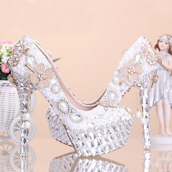

fashion special occasion shoes genuine leather evening party prom high heels birthday party shoes white pearl wedding, Black