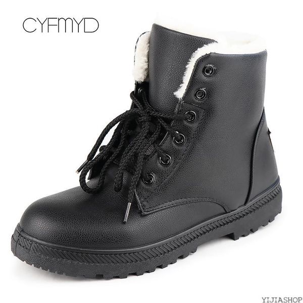 

new women's snow boots waterproof large size classic women's winter boots leather plush warm shoes ankle, Black