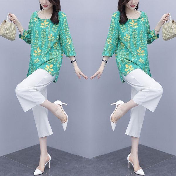 

qh5lo ethnic style linen fashion new large size artistic wide leg pants cotton and summer printed loose slimming two-piece wide pants, Gray