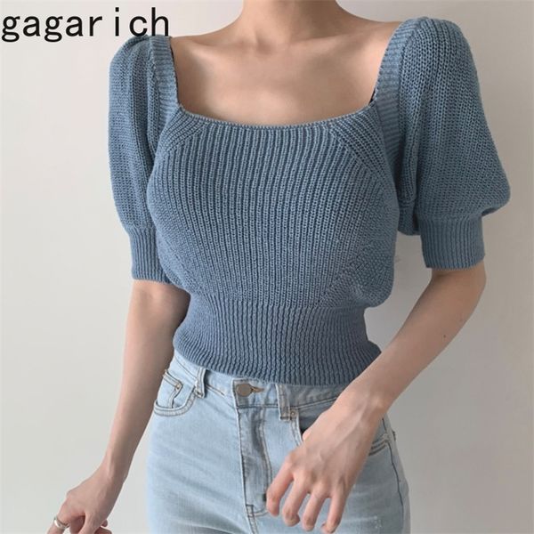 

gagarich knitted women fashion korean chic elegant short sweater square collar hollow backless strap solid ladies sweaters 201111, White;black