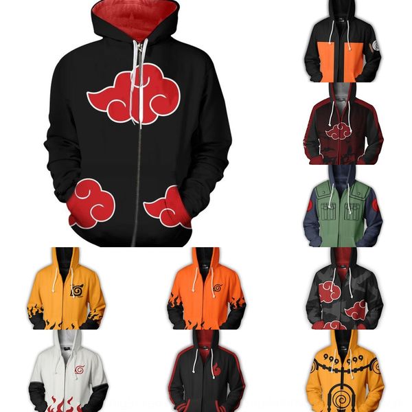 

naruto huoying series 3d printing zipper hooded men's cosplay animation naruto huoying series 3d digital printing zipper sweater digita, Black