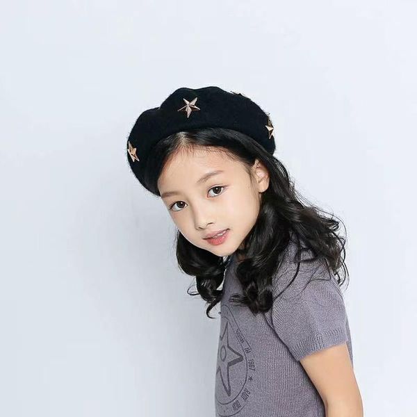 

flb] 2018 baby дети осень зимние шапки дети wool береты мальчики девочки звезды мода cap детский painter cap французский cap f160 sqcsnn, Black;white