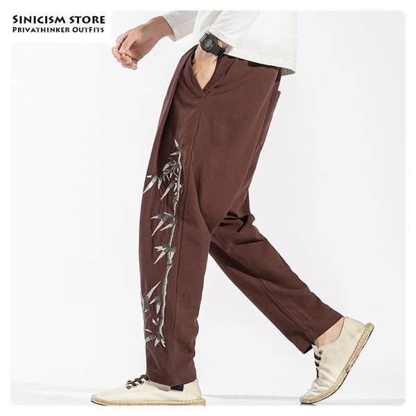 

sinicism store men 2019 bamboo embroidery loose harem pants mens chinese style trousers male ankle-length pants 5xl1, Black