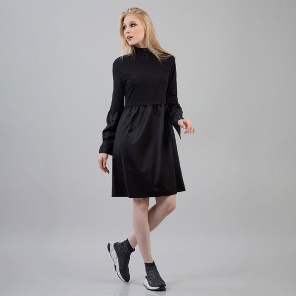 

casual women pu leather patchwork dress ladies long sleeve stand collar black basic new fashion women dress 201127, Black;gray