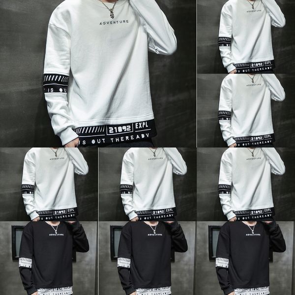 

ydzql autumn new sweatert-shirt sweaterstyle sweater long korean casual men's fake t-shirt boys handsome versatile fashion sleeve two, Black