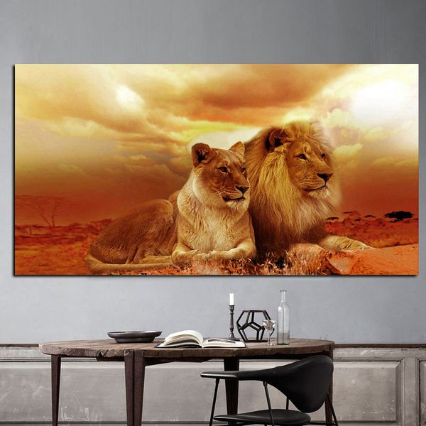 

animal wall art canvas painting african lions couple posters and prints wall pictures for living room home decoration