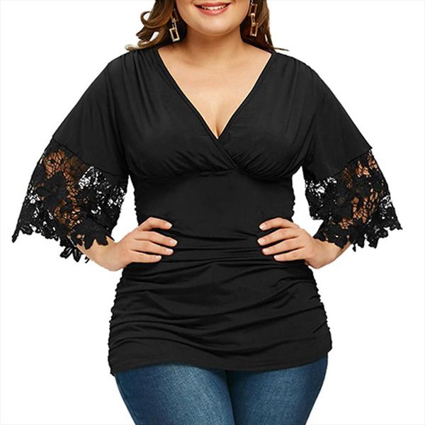 

women ladies plus size blouses fashion womens new v neck half sleeve ruched empire waist shirt blusas mujer, White