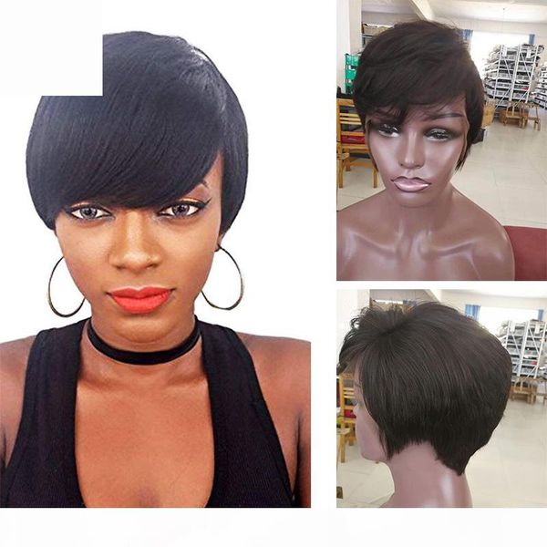 

short wigs for african american women rihanna short pixie lace front wigs brazilian short lace front human hair wigs for black women, Black;brown