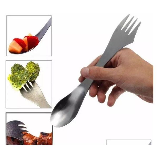 

new fork spoon spork 3 in 1 tableware stainless steel cutlery utensil combo kitchen outdoor picnic scoop/knife/fork set 648vo
