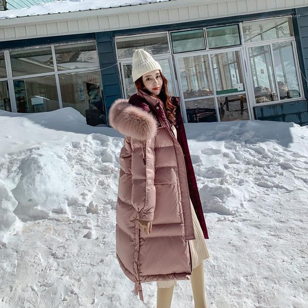 

women's down jacket thick hooded parkas real fur collar warm winter coat shiny down jackets ropa de mujer lxr1851, Black