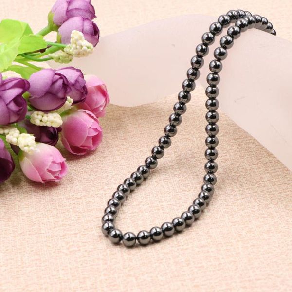 

new trendy choker necklace collar 6mm natural stone hematite beads punk black strand neckalces chain for women jewelry 39cm b232, Golden;silver