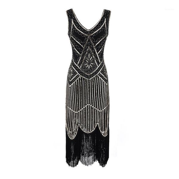 

party dresses women dress robe femme 1920s great gatsby flapper sequined fringed beaded tassel1, White;black
