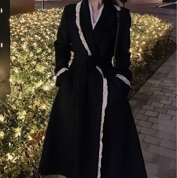 

средней длины зимой небольшой темперамент нежный толстый двухсторонний шерстяное пальто 2020 новых кашемир пальто женщин, Black