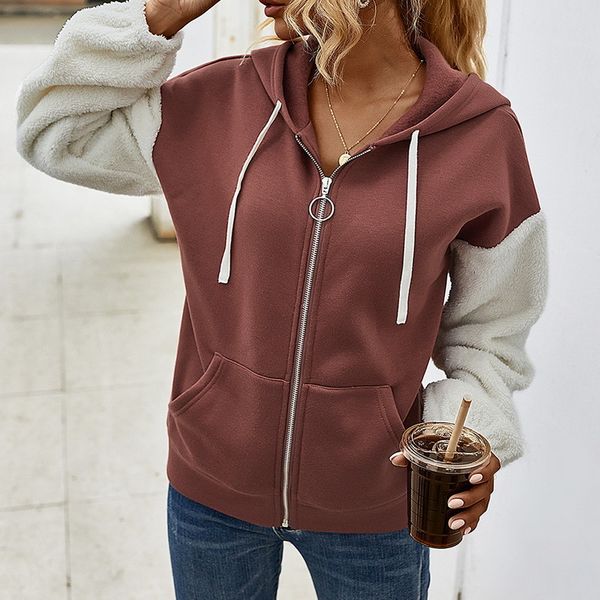 

winter coat women hoodies fleece sweatshirts autumn jacket outwear patchwork chaquetas pull femme sudadera mujer