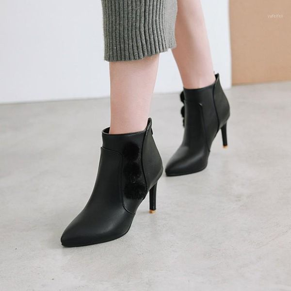 

big size ma'am short boots pure color pointed boot barrel high heel boots1, Black