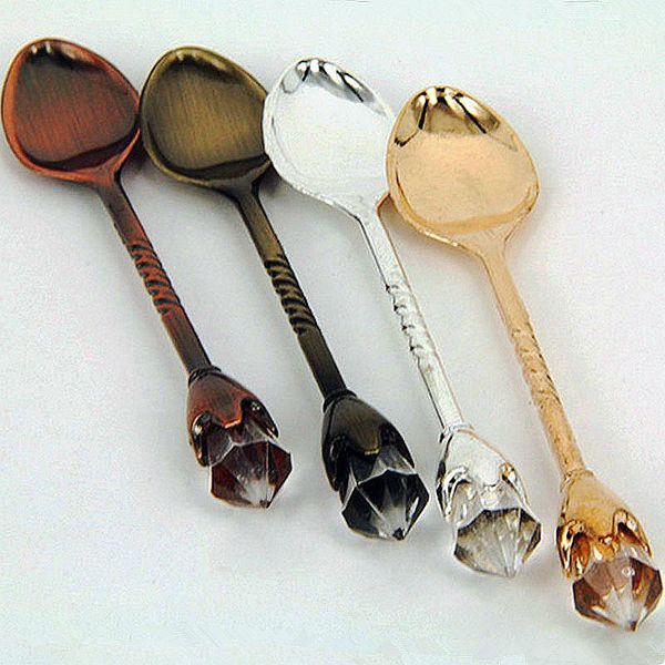 

retro coffee spoon gold silver bronze desert spoon large diamond dessert cooking soup saucier spoons pearl milk