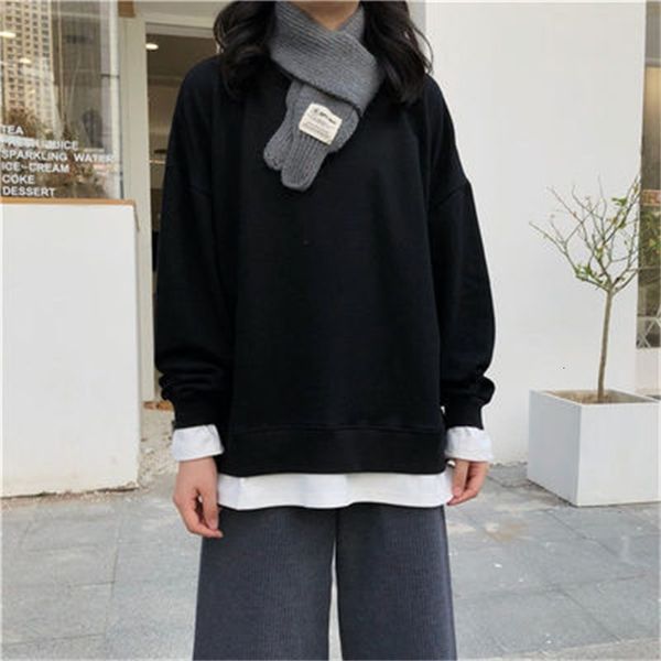 

2021 new solid color long sleeve o neck pullover for kawaii women sweatshirt plus size autumn 2xl casual girls clothes nalb, Black