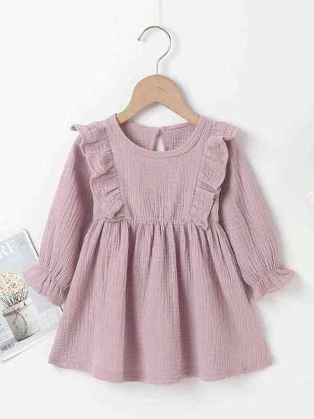 

baby girl ruffle trim flounce sleeve smock dress she, Red;yellow