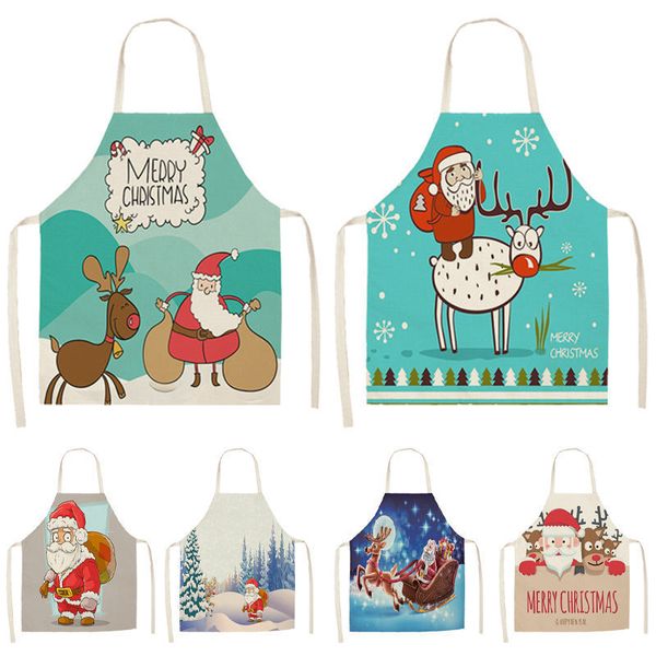 

1pcs santa claus christmas apron woman pinafore cotton linen aprons 53*65cm bib for kitchen cooking baking accessory cm1010