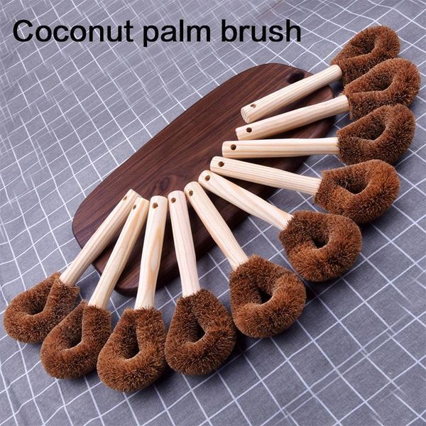

kitchen long handle pot brush coir coconut fiber cup kettle mugs cleaning brush with hook h jllcnt