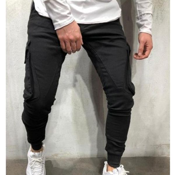

spring and autumn men's side pocket trousers solid casual pants fashion sports trousers for men long pants man1, Black