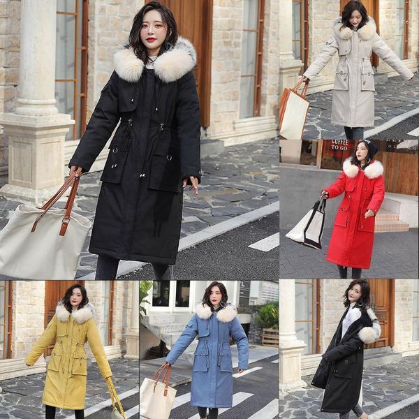 

winter jacket women coats thicken down cotton padded jacket women's winter fashion tooling long slim hooded cotton coat1, Black