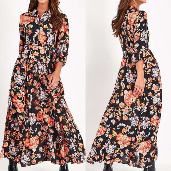 

high spring holiday print long sleeve shirt waist women's dress, Black;gray