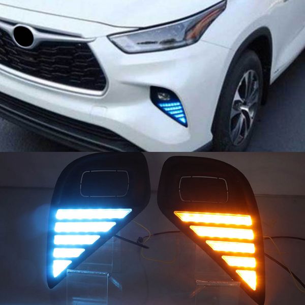 

1set car led headlights led daylights turn signal drl daytime running light auto foglamps for toyota highlander 2020 2021