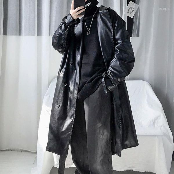 

winter plus cotton thick leather trench men's warm fashion long leather jacket men streetwear motorcycle jacket mens overcoat1, Tan;black