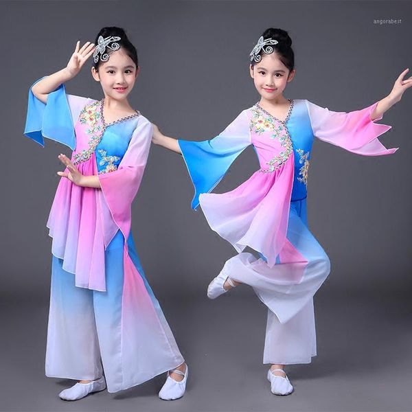 

girls chinese style hanfu national dance costumes sleeve dance children's costumes classical yangko clothing modern1, Black;red