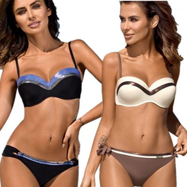

triangle bikini 2020 solid women bikini high elastic swimsuit women sliver push up swimwear beach wear swimming suit1, White;black