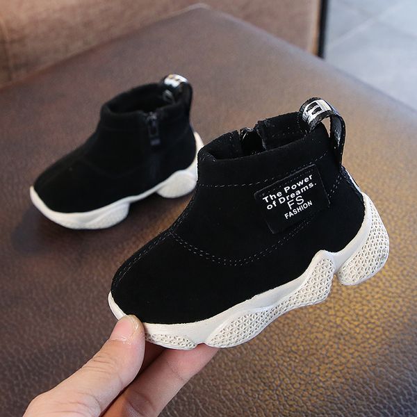 

suede 2020 new boys autumn winter baby kids ankle high shoes children girls side zipper fashion boots size 15-25, Black;grey