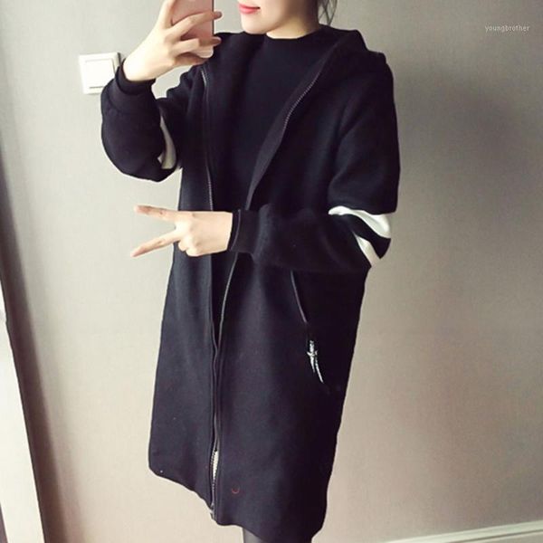 

women's hoodies & sweatshirts women long hoodie for sping autumn black baseball jacket causal hooded coat korean harajuku streetwear sp