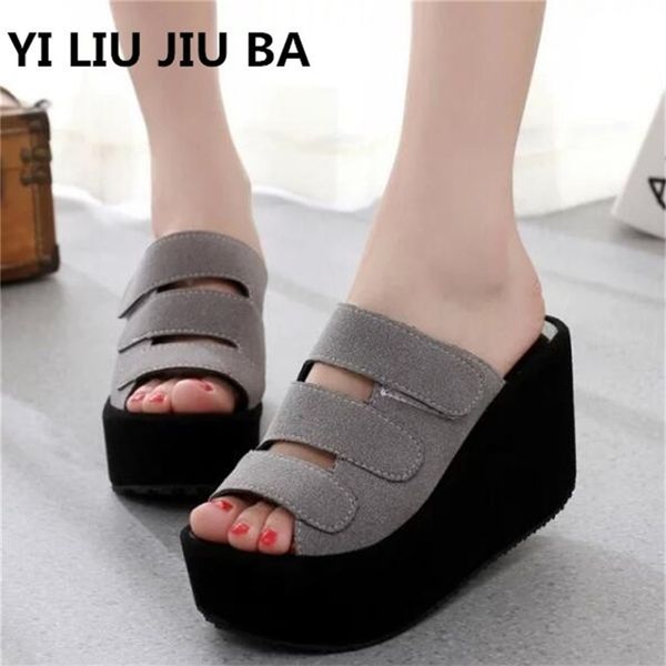 

summer women's fashion flip flops wedge high heel shoes woman beach shallow slippers zapatos mujer **314 y200423, Black