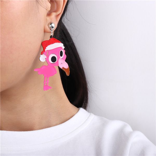 

new christmas dangle earring for women trendy jewelry pink acrylic flamingo drop earrings fashion cute accessories, Silver
