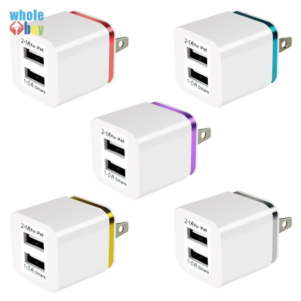 100pcs / lot Colorful 2A + 1A spina USA AC Power Adapter casa Trave Wall 2 doppia porta USB Caricabatterie per il Samsung HTC