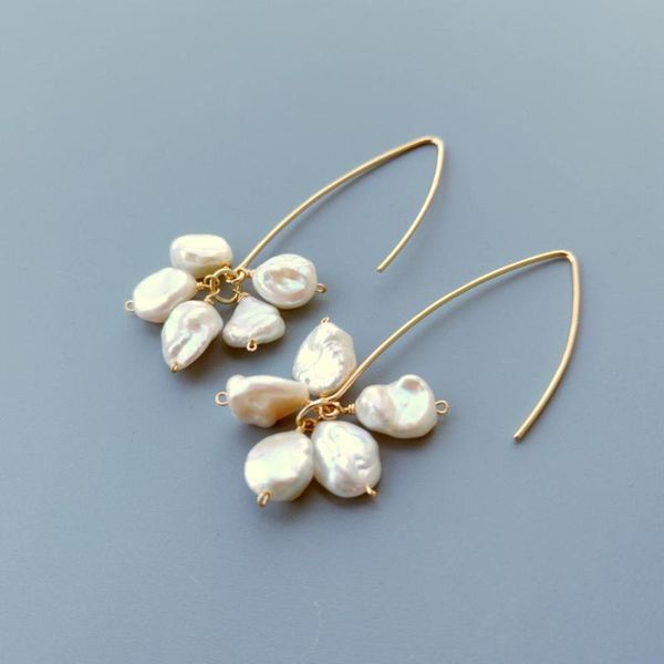 

dangle & chandelier lii ji real white baroque pearl 925 sterling silver 18k gold plated long handmade drop earrings for women wedding