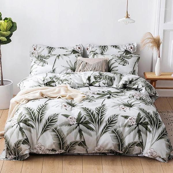 

bedding sets green tropical leaves geometric print bed cover set kid duvet child sheets and pillowcases comforter set1