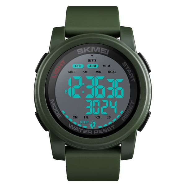 

skmei pedometer mens electronic watch calorie 50m waterproof led light 12/24 hour clock male digital running sport wristwatch, Silver