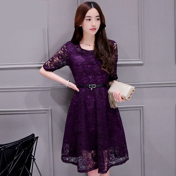 

2021 new elegant new sleeve hlaf summer pink lace hollow-necked party dress fy509 women's clothes btj3, Black;gray