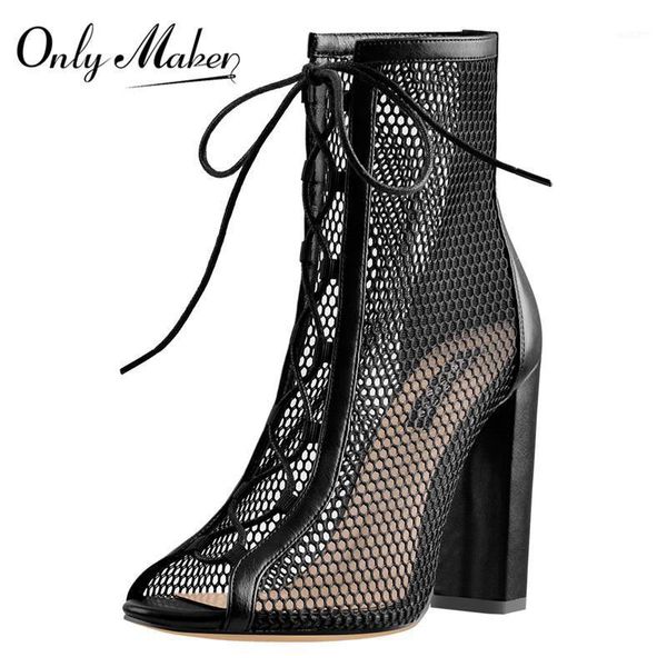 

boots onlymaker peep toe mesh chunky heel black lace up ankle booties sandals1