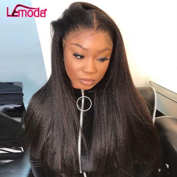 

lace wigs kinky straight wig front human hair 13x4 pre plucked with baby 150 lemoda remy yaki for women, Black;brown
