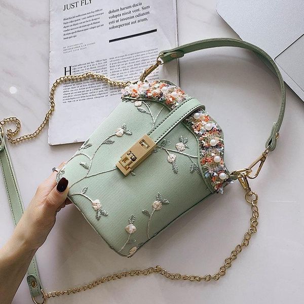 

female bucket crossbody bags for women 2020 luxury handbags designer ladies hand flowers embroidery pearl shoulder messenger bag