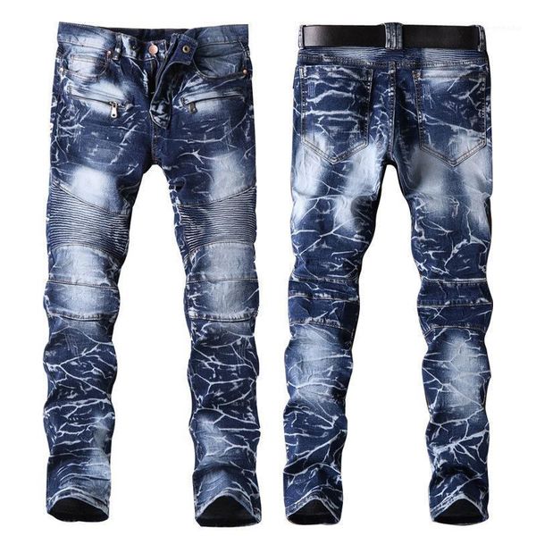 

of goods in europe and the elastic the zipper embroider playing zou locomotive jeans straight male personality trousers1, Blue