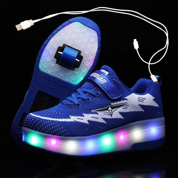 

two wheels pink blue sneakers usb charging led light roller skate shoes for children kids shoes boys girls light up #vw9v