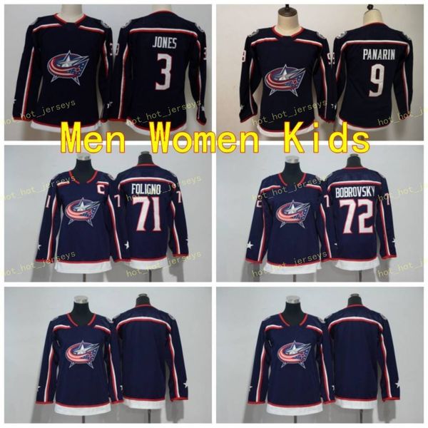 

2021 youth ladies columbus blue jackets hockey jerseys 72 sergei bobrovsky 71 nick foligno 3 seth jones 9 artemi panarin kids womens shirts, Black;red